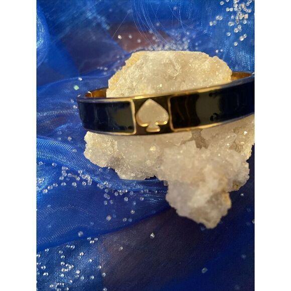 EUC Kate Spade  Woman Punch Hinged Bangle Bracelet Gold-Tone Black Size 6.75 - Picture 1 of 12